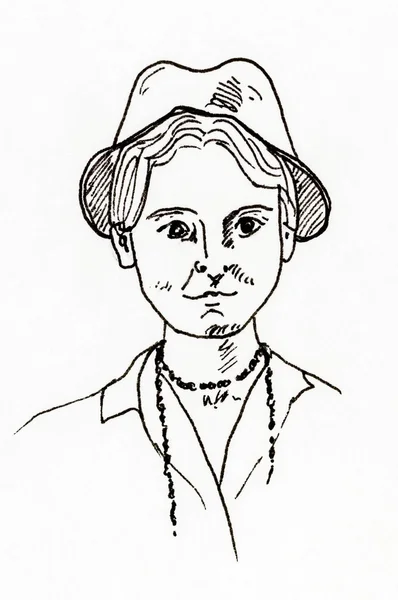 Original ink line drawing. Portrait of 1920s woman. — Stock Photo, Image