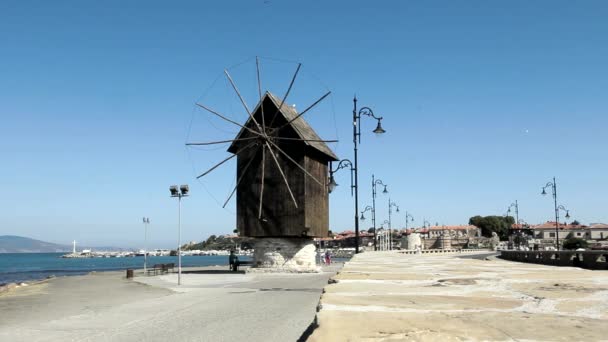 Beautiful Old Windmill Near the Sea — Stock Video