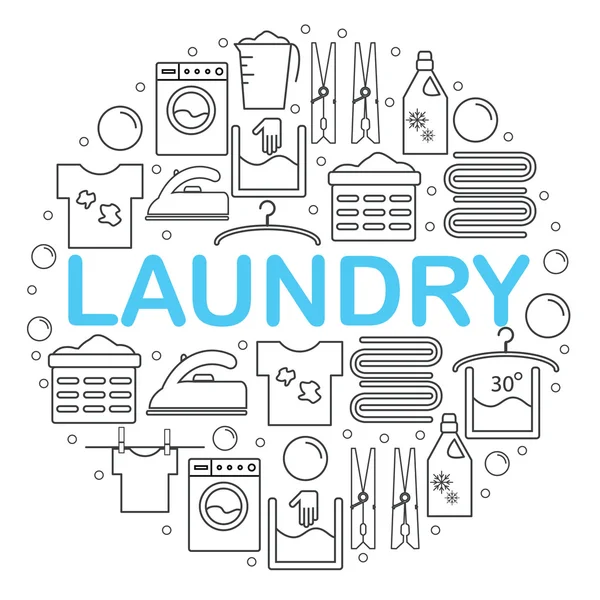 Icons set laundry. Round banner with icons in the style of a laundry line. Icons laundry placed inside a circle on a white background. — Stock Vector