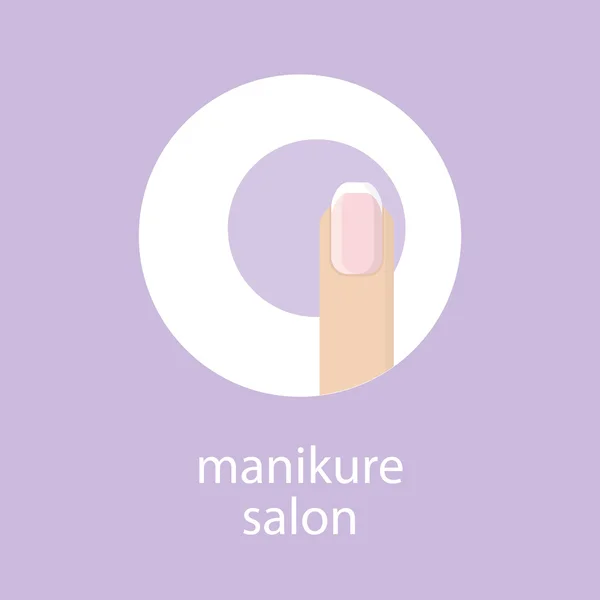 Manikür salonu. Afiş, amblem veya tırnak salonu logosu. Mor zemin üzerine bir daire içinde Fransız manikür parmaklarla resim. 