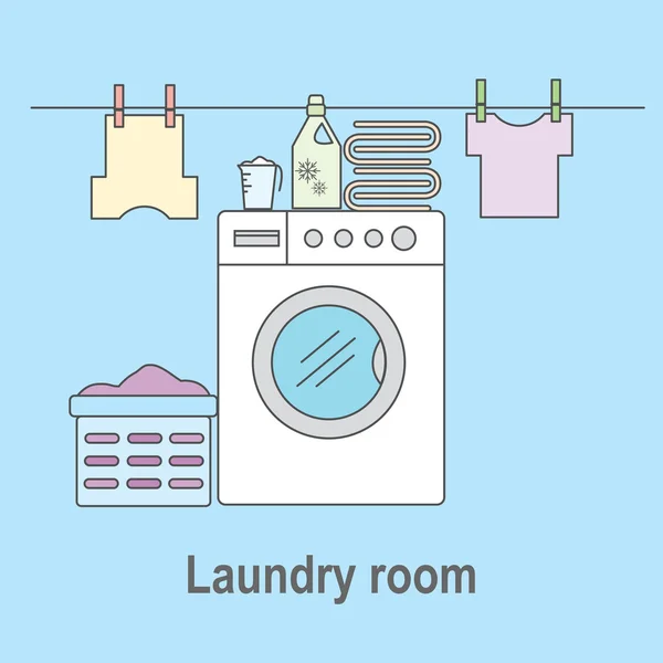 Yıkama ve kurutma malzemeleri için çamaşır odası. Çamaşır makinesi, çarşaf ve çamaşırhane ile çamaşır odası. 