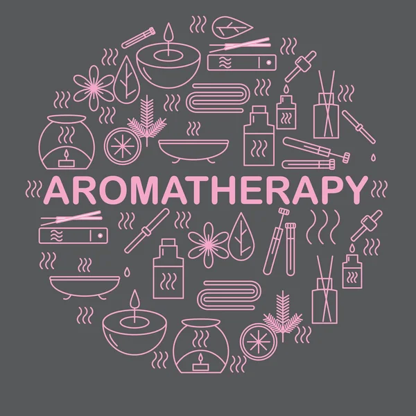 Aromaterapi. Simgeler Aromaterapi ile yuvarlak banner. Simgeler için rahatlama ve spa. 
