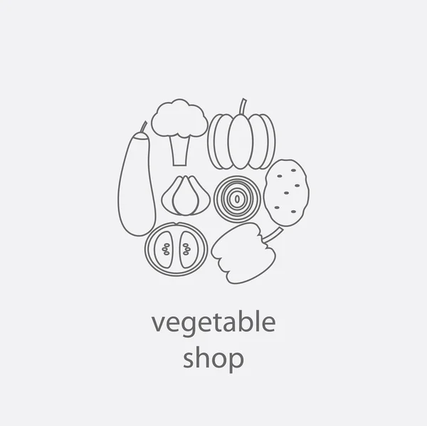 Rundes Emblem oder Logo Gemüseladen. Gemüse im Stil der Linie. — Stockvektor