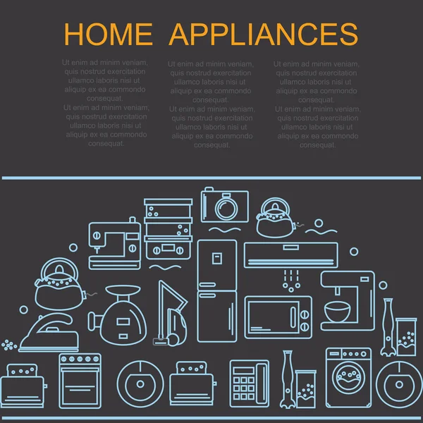 暗い背景に家電製品のアイコンを持つバナーやポスター. — ストックベクタ