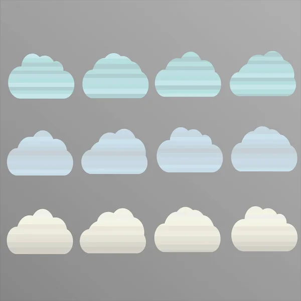 Ensemble de nuages rayés dans les tons gris et bleu. Météo. Nuages. Ciel . — Image vectorielle