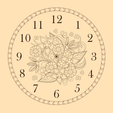 Saat yüzü doodle çiçeklerle süslenmiş