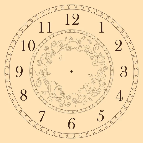 Horloge visage décoré avec des fleurs doodle — Image vectorielle