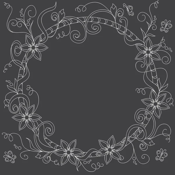 Rám s doodle květiny a prvky na černém pozadí — Stockový vektor
