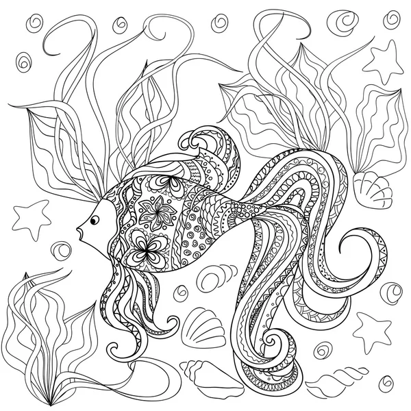 Handgezeichnete dekorierte Zeichentrickfische — Stockvektor