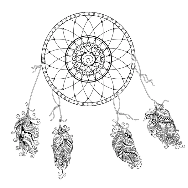 Dream catcher met ingerichte veren — Stockvector