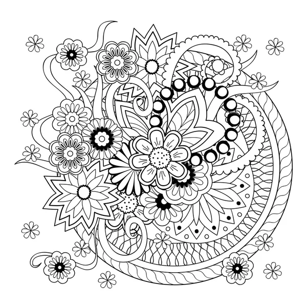Bakgrund med doodle härva blommor och mandalas — Stock vektor
