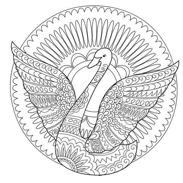 Cygne isolé décoré dans le style boho — Image vectorielle