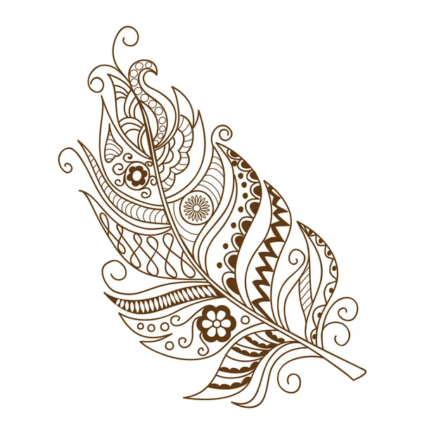 Pluma decorada aislada en estilo boho — Vector de stock