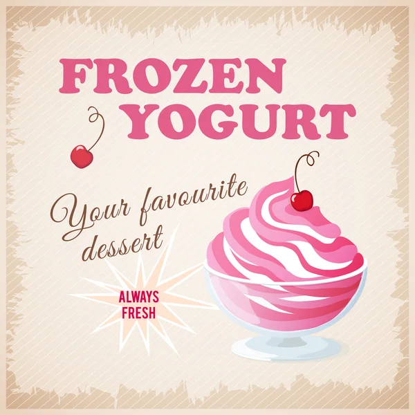 Pancarta con yogur helado de cereza — Vector de stock