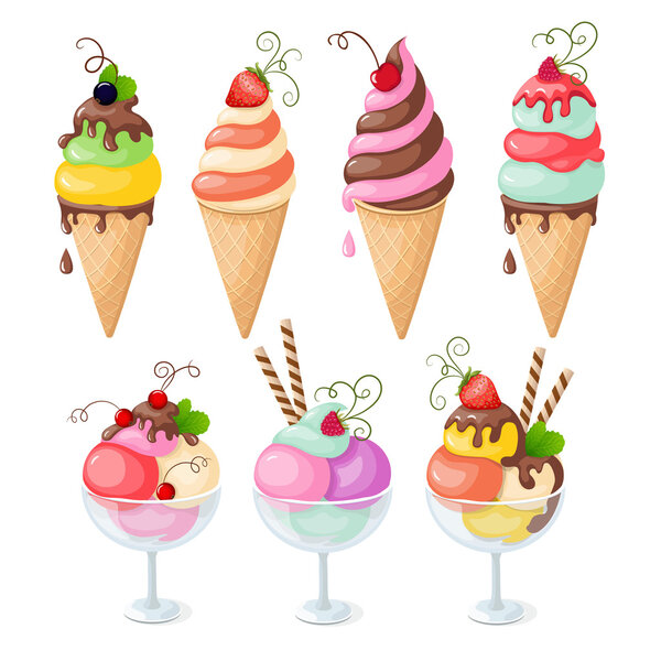 набор изолированного мороженого на белом
