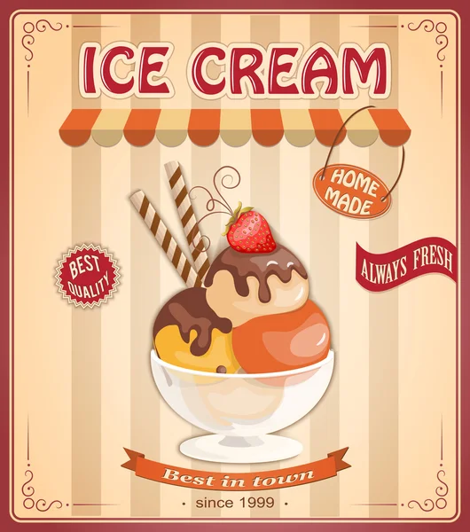 Vintage background with home made ice cream — Stock Vector