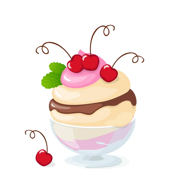 Isolated cherry frozen yogurt or ice cream on white — Stock Vector