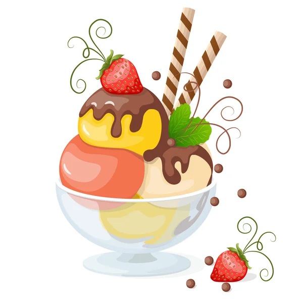 Isolated ice cream on white with strawberry — Stock Vector