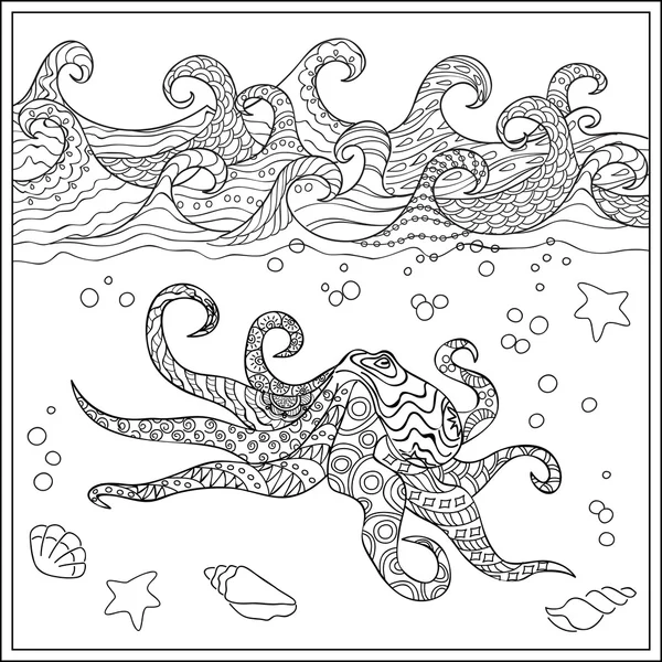 Octopus in de Oceaan — Stockvector