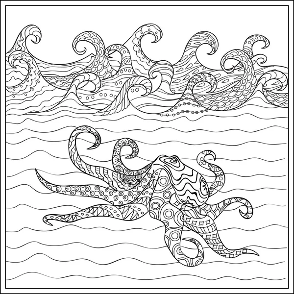 Octopus in de Oceaan — Stockvector