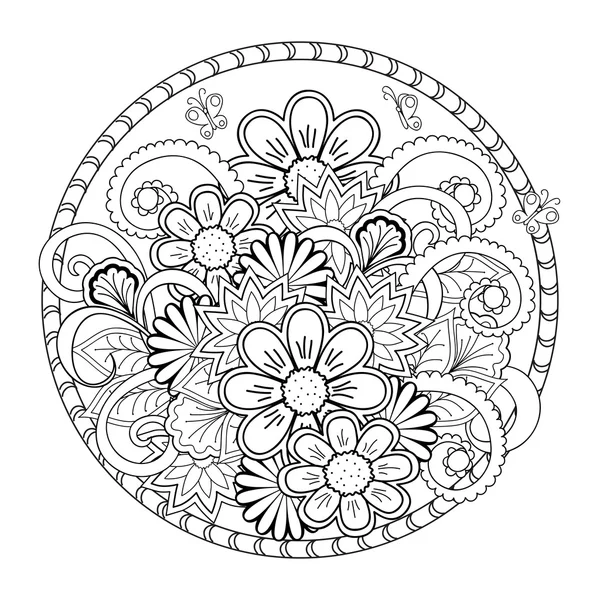 Tangled flowers in the mandala — Stock Vector