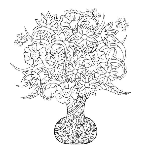 花と蝶花瓶 — ストックベクタ
