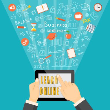 tablet üzerinde mavi arka plan ile online öğrenin