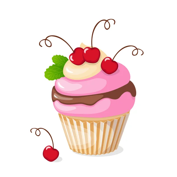 Isolierte Cupcake mit Kirsche — Stockvektor