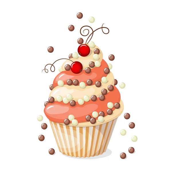 Isolierte Cupcake mit roter Johannisbeere — Stockvektor