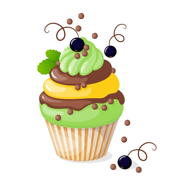 A fekete ribizli elszigetelt cupcake — Stock Vector