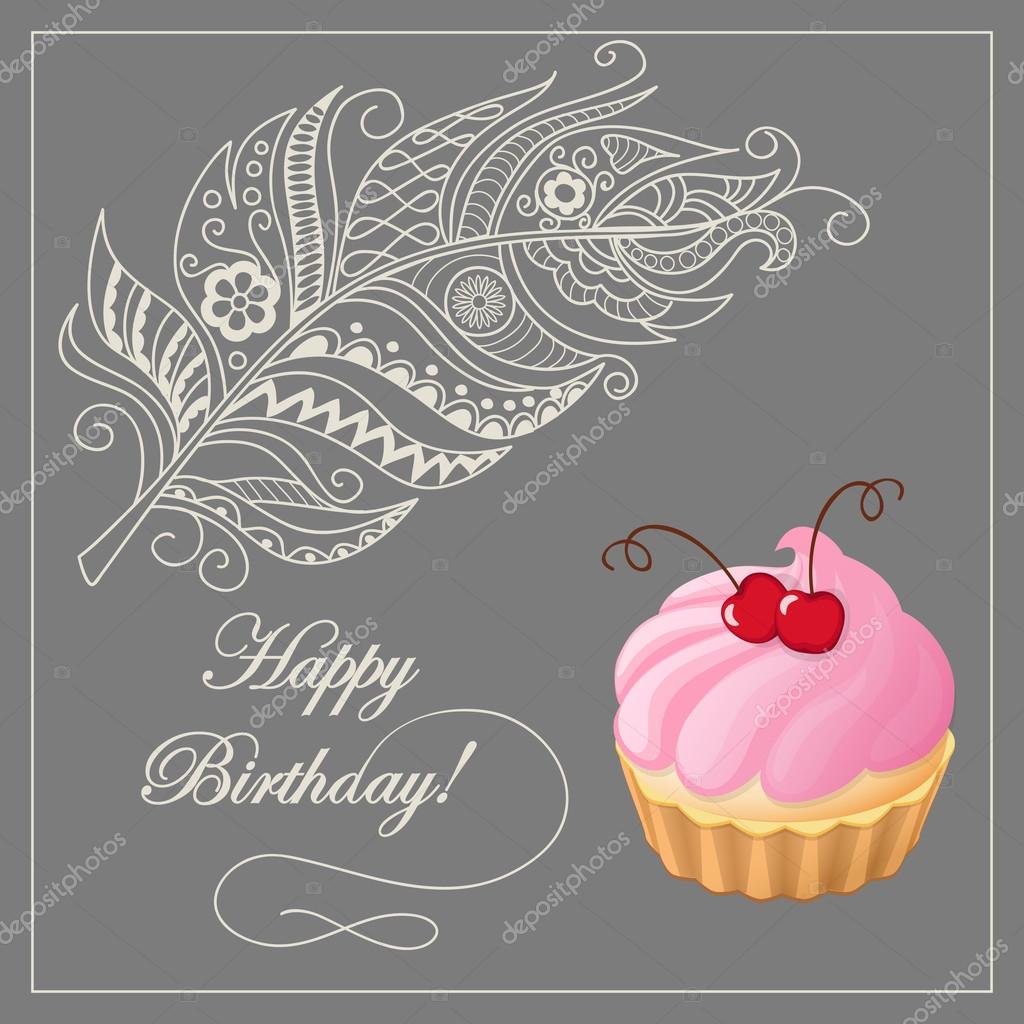 Carte D Anniversaire Avec Gateau Merinque Cerise Et Plume Image Vectorielle Sliplee C Carte D Anniversaire Avec Gateau Merinque Cerise Et Plume Image Vectorielle Sliplee C