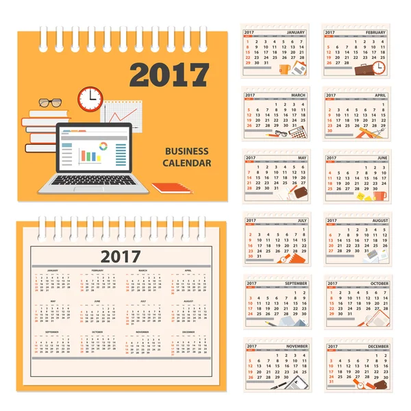 Escritorio calendario de negocios 2017 año — Vector de stock