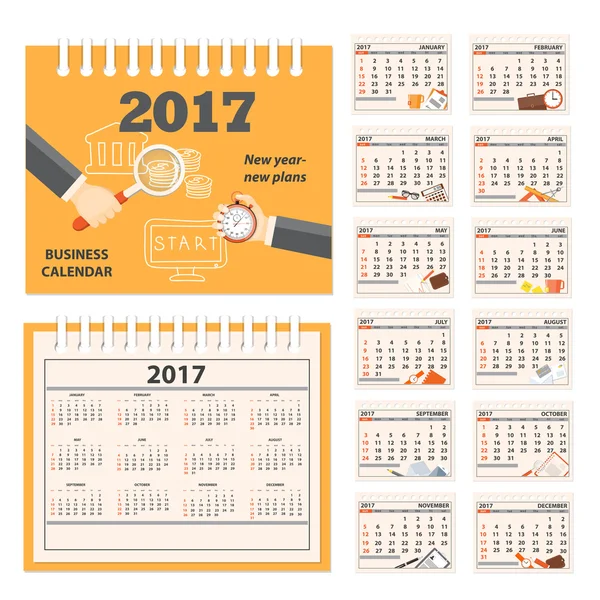 Escritorio calendario de negocios 2017 año — Vector de stock