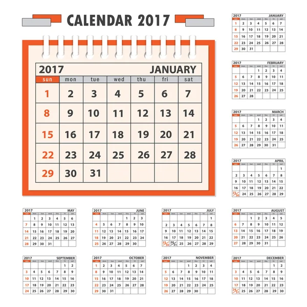 Skrivbord business kalender 2017 år — Stock vektor