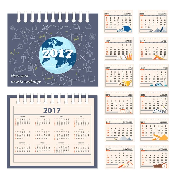 Escritorio calendario educativo 2017 año — Vector de stock