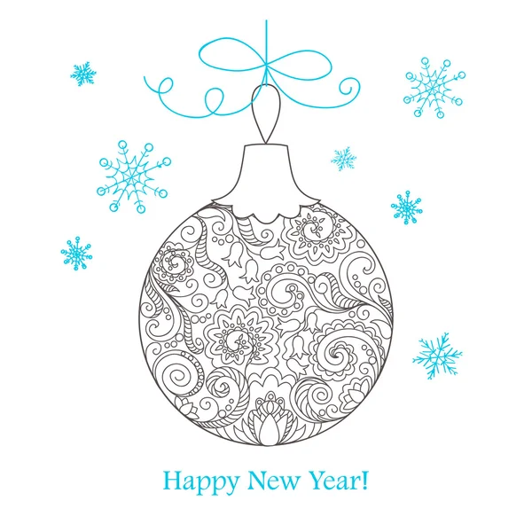 Cartão de Natal com mão desenhada bola decorada — Vetor de Stock