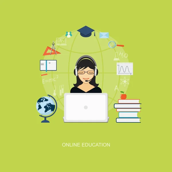 Flat  elements of education with girl — Stock vektor