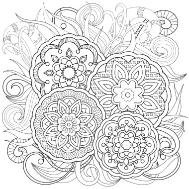 çiçekler ve mandalalar doodle