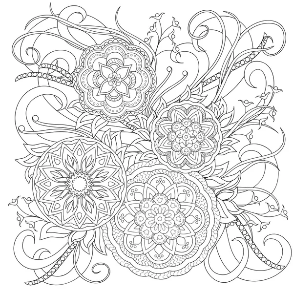 Doodle bloemen en mandala 's — Stockvector