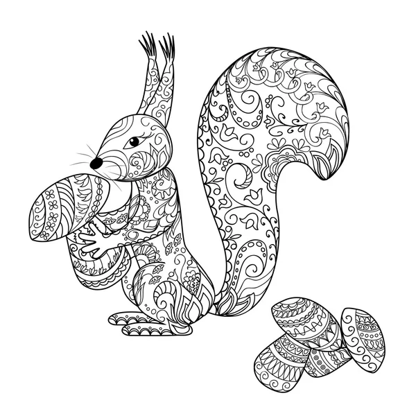 Gribouillis écureuil et champignons — Image vectorielle