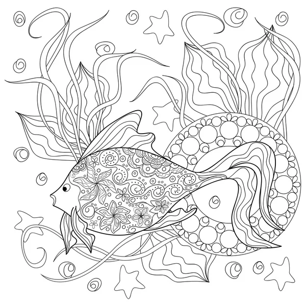 Doodle fish ja mandalat — vektorikuva