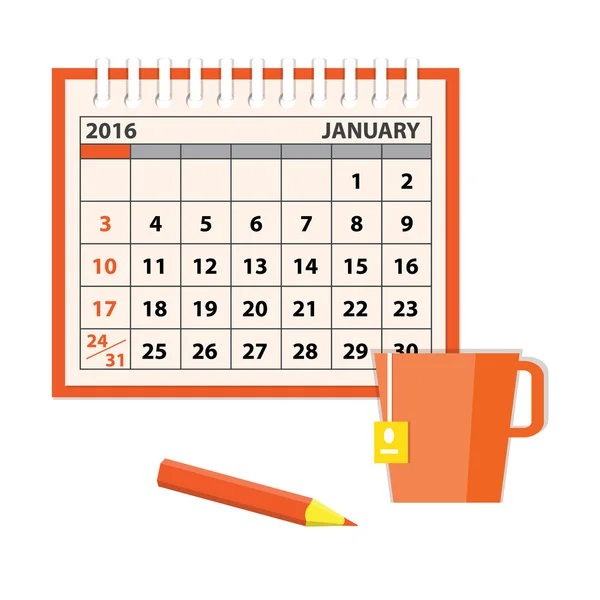 Шаблон календаря з чашкою — стоковий вектор