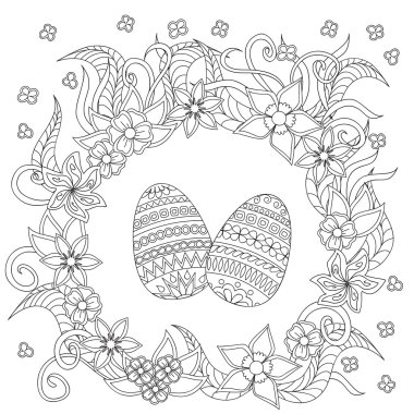 eggs decoration with doodle flowers clipart