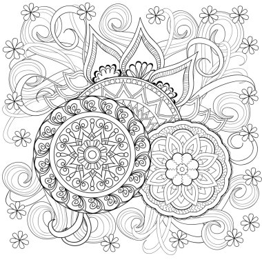 çiçekler ve mandalalar doodle
