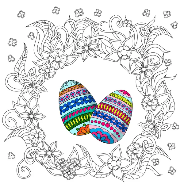 Eieren met doodle bloemen decoratie — Stockvector