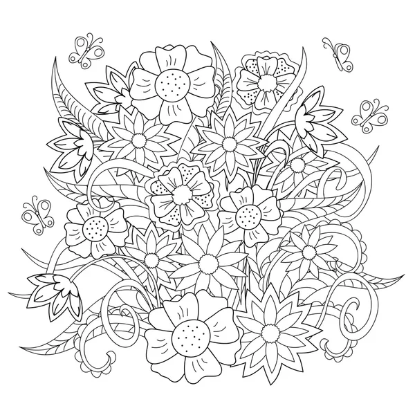 Doodle Blumen, Kraut und Schmetterling — Stockvektor