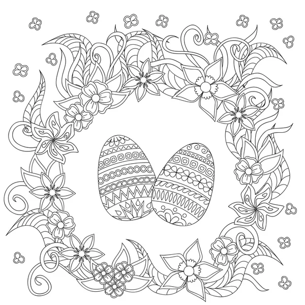 Eieren met doodle bloemen decoratie — Stockvector