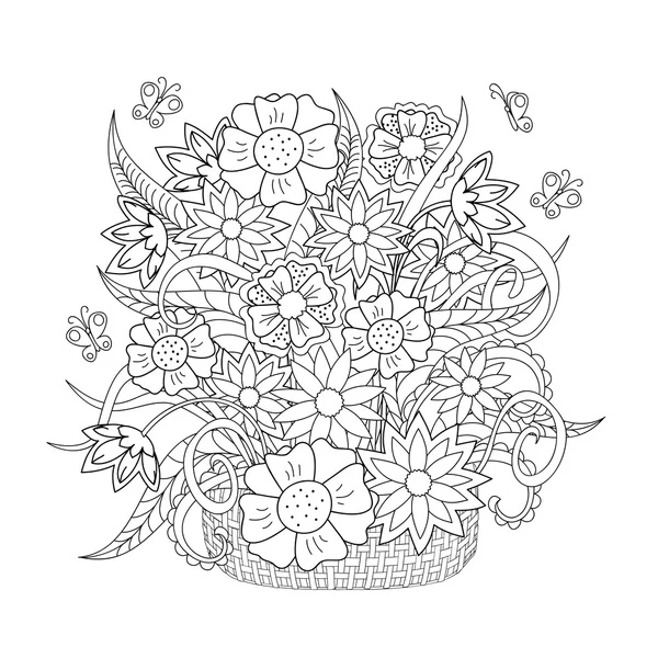 Doodle květy, bylinkami a motýl — Stockový vektor