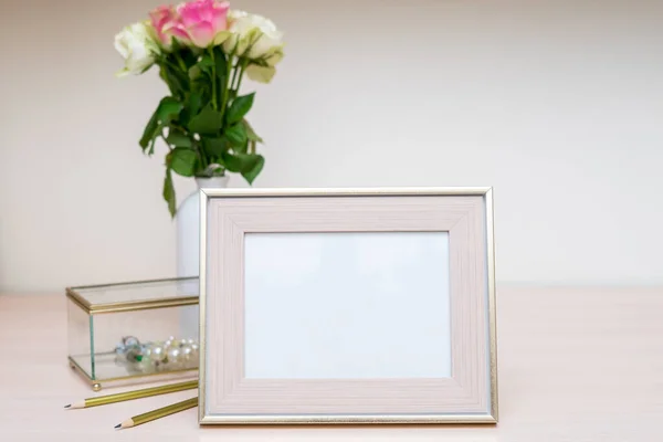 Picture Frame Stand On White Background. Stock Photo, Picture and