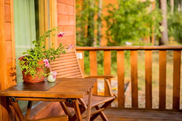 Terrace Table Chairs Garland Lights High Quality Photo — Stock Photo, Image